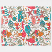 かわいいカラフルシーライフイラストレーションパターン2 フリースブランケット (正面(横))