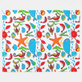 かわいいカラフルシーライフイラストレーションパターン2 フリースブランケット (正面(横))