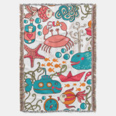 かわいいカラフルシーライフイラストレーションパターン2a スローブランケット (正面縦)