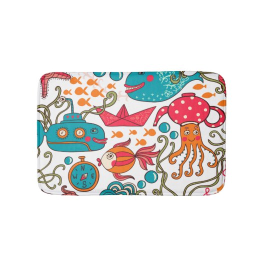 かわいいカラフルシーライフイラストレーションパターン2a バスマット (正面)