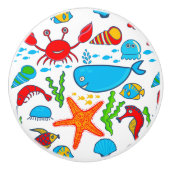 かわいいカラフルシーライフイラストレーションパターン セラミックノブ (正面)