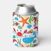 かわいいカラフルシーライフイラストレーションパターン 缶クーラー (缶正面)