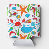 かわいいカラフルシーライフイラストレーションパターン 缶クーラー (裏面)