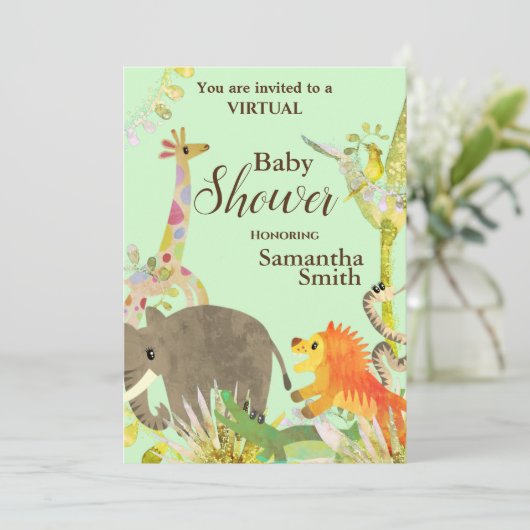 かわいいカラフルジャングル動物のトロピカルアートシャワー 招待状 (スタンド正面)