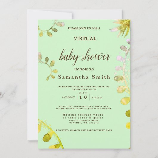 かわいいカラフルジャングル動物のトロピカルアートシャワー 招待状 (裏面)