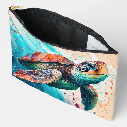 かわいいカラフルスイミングウミガメ アクセサリーポーチ (見開き)