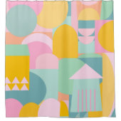 かわいいカラフルスカンジナビア幾何学模様コラージュ シャワーカーテン (正面)
