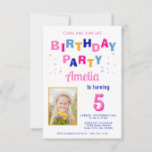 かわいいカラフルスターガールフォト誕生日 招待状 (正面)