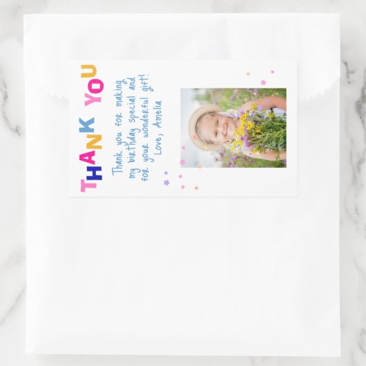 かわいいカラフルスターズガールフォト誕生日 長方形シール (バッグ)