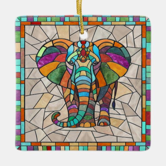 かわいいカラフルゾウのモザイクアート セラミックオーナメント (正面)