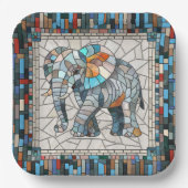 かわいいカラフルゾウのモザイクアート ペーパープレート (正面)