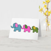 かわいいカラフルゾウの漫画 カード (黄色い花)