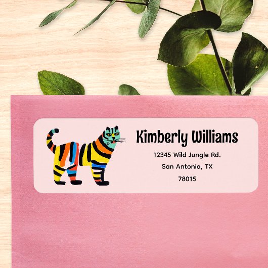 かわいいカラフルタイガージャングルキャット差出人住所 ラベル