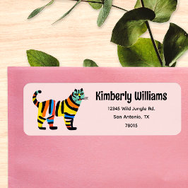 かわいいカラフルタイガージャングルキャット差出人住所 ラベル