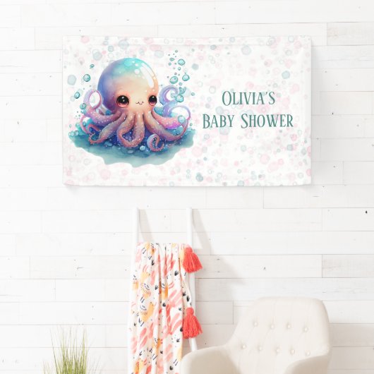 かわいいカラフルタコ赤ちゃんシャワーカスタム 横断幕 (インサイチュ)