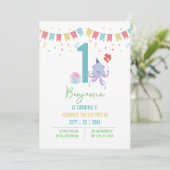 かわいいカラフルタコ風船バナー1st誕生日 招待状 (スタンド正面)