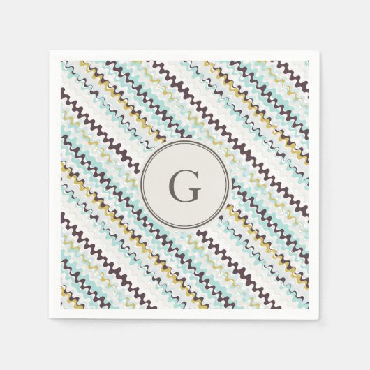 かわいいカラフルターコイズ抽象芸術パターンモノグラム スタンダードカクテルナプキン (正面)