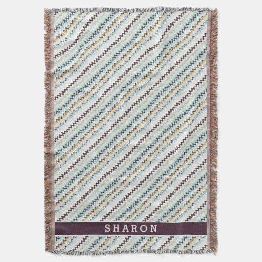 かわいいカラフルターコイズ抽象芸術パターンモノグラム スローブランケット (正面縦)