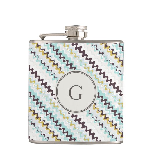 かわいいカラフルターコイズ抽象芸術パターンモノグラム フラスク (正面)
