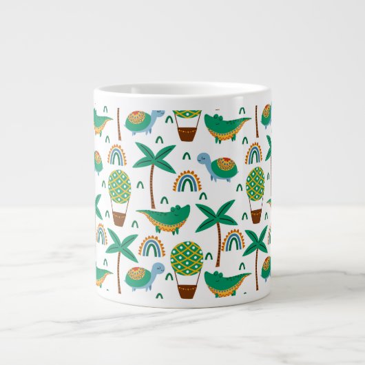 かわいいカラフルタートルアリゲーターレインボーパターン ジャンボコーヒーマグカップ (正面)