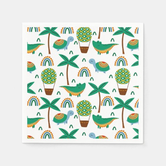 かわいいカラフルタートルアリゲーターレインボーパターン スタンダードカクテルナプキン (正面)