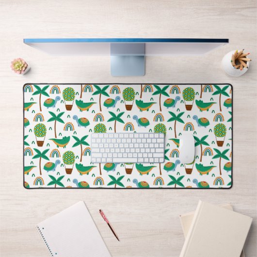 かわいいカラフルタートルアリゲーターレインボーパターン デスクマット (オフィス1)