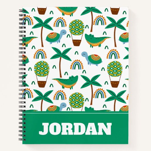 かわいいカラフルタートルアリゲーターレインボーパターン ノートブック (正面)