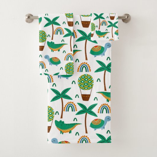 かわいいカラフルタートルアリゲーターレインボーパターン バスタオルセット (インサイチュ)