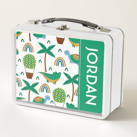 かわいいカラフルタートルアリゲーターレインボーパターン メタルランチボックス (正面)