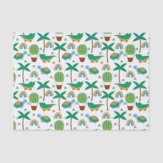 かわいいカラフルタートルアリゲーターレインボーパターン 薄葉紙 (正面)