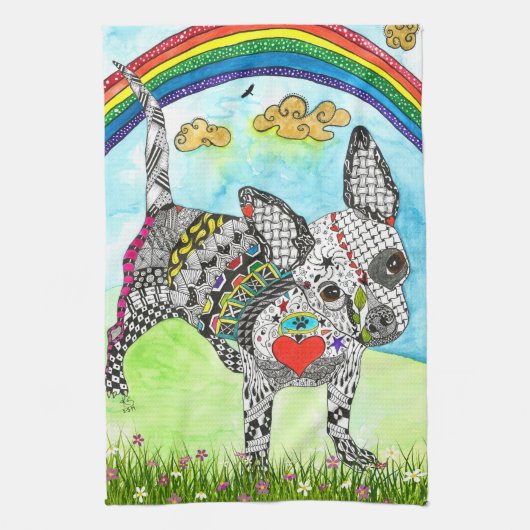 かわいいカラフルチワフアドッグのキッチンタオル キッチンタオル (縦)