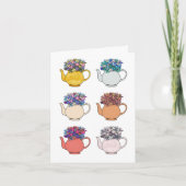 かわいいカラフルティーポットと花空白の付き サンキューカード (正面)