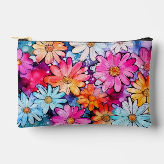 かわいいカラフルデイジーの花 アクセサリーポーチ (正面)
