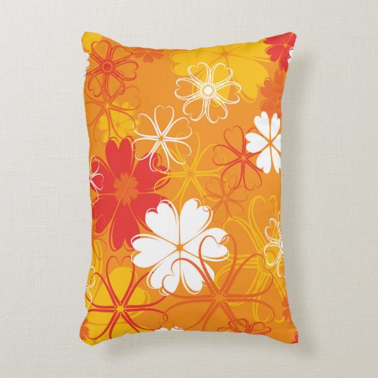 かわいいカラフルデイジーイラストレーションフローラルパターン アクセントクッション (正面(垂直))