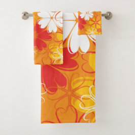 かわいいカラフルデイジーイラストレーションフローラルパターン バスタオルセット