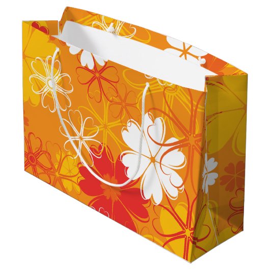 かわいいカラフルデイジーイラストレーションフローラルパターン ラージペーパーバッグ (裏面アングル)
