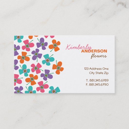 かわいいカラフルデイジーポップ・アートの夏の花お洒落 名刺 (正面)
