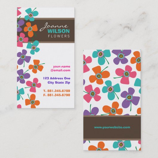 かわいいカラフルデイジーポップ・アートの夏の花お洒落 名刺 (正面/裏面)