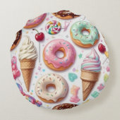 かわいいカラフルデザートパターン ラウンドクッション (裏面)