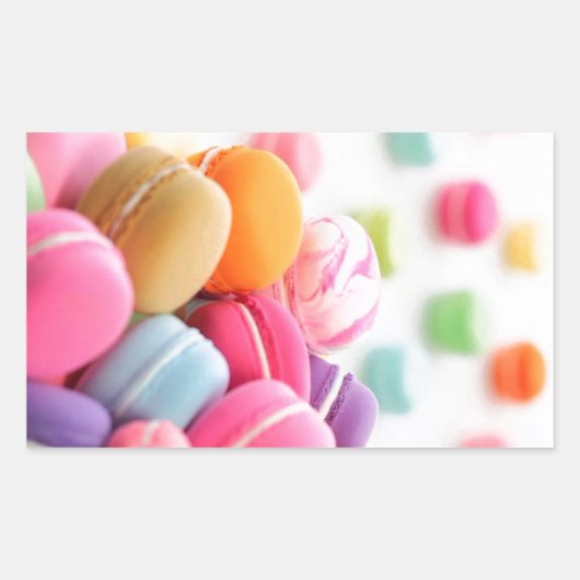かわいいカラフルデザートマフランスのカロン 長方形シール (正面)
