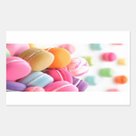 かわいいカラフルデザートマフランスのカロン 長方形シール