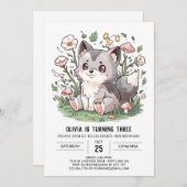 かわいいカラフルデジタルオオカミの誕生日 招待状 (正面/裏面)