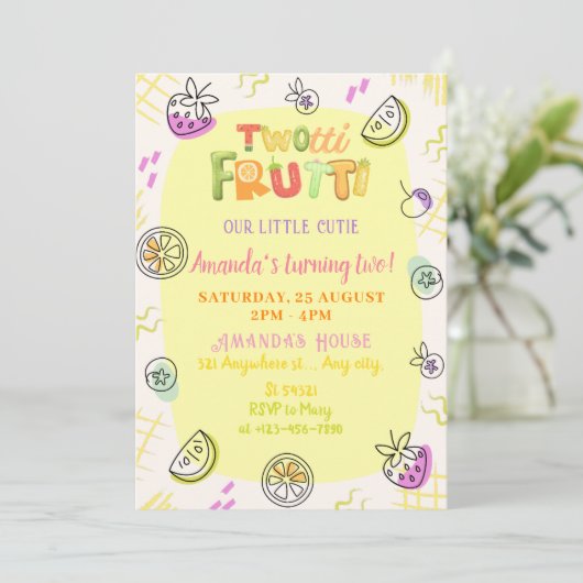 かわいいカラフルトゥッティフルーティ2nd誕生日 招待状 (スタンド正面)