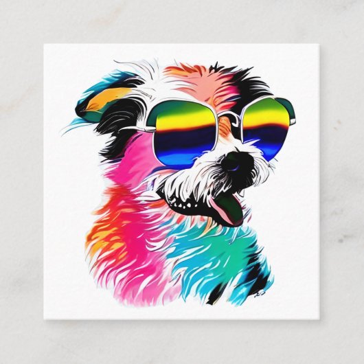 かわいいカラフルドッグペットプロフェッショナル スクエア名刺 (正面)