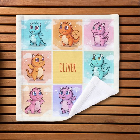 かわいいカラフルドラゴンのらくがき ウォッシュタオル