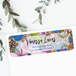 かわいいカラフルドードルフラワーズ差出人住所 ラベル