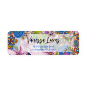 かわいいカラフルドードルフラワーズ差出人住所 ラベル (正面)