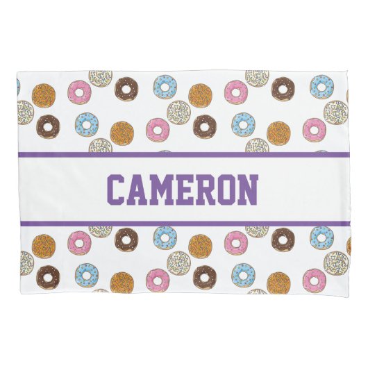 かわいいカラフルドーナツと名前をカスタムする 枕カバー (正面)
