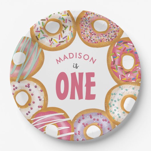 かわいいカラフルドーナツ1番誕生日 ペーパープレート (正面)
