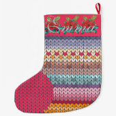 かわいいカラフルニットパーソナライズされた ラージクリスマスストッキング (裏面)